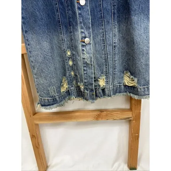NWT Jade Gypsy Blue Distressed Denim Long Duster Jacket #1391 Size S M - Picture 5 of 10